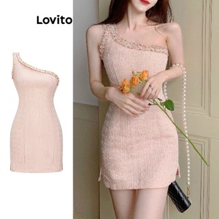 Đầm lệch vai dự tiệc Lovito váy dự tiệc sang chảnh thanh lịch kiểu pháp lệch vai xẻ tà hông xếp nếp màu trơn thanh lịch cho nữ L65ED163