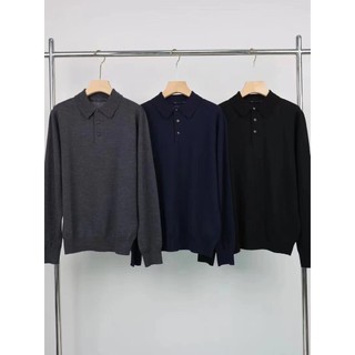 Ralph Laure* Men's Embroidered Pony Wool Knit Sweater Base Shirt Turn-down Collar Long Sleeve