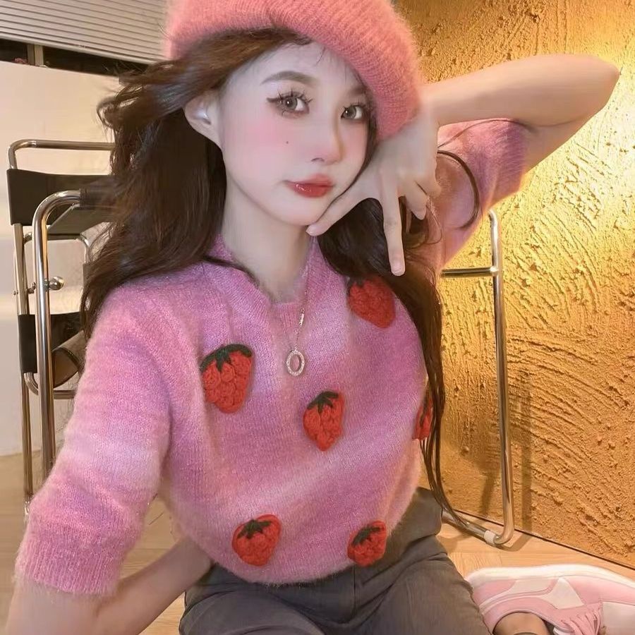 Áo sweater Dệt Kim Họa Tiết Dâu Tây Ba Chiều Ngọt Ngào Cao Cấp Thời Trang Xuân Thu Cho Phụ Nữ Trung Niên g