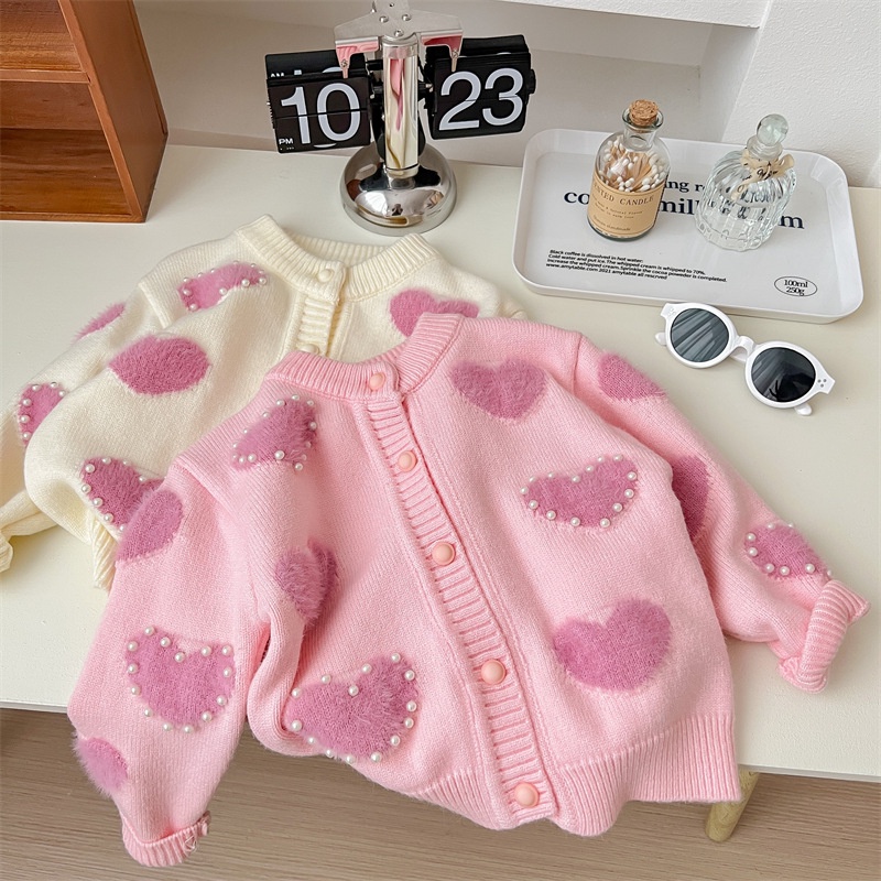 Áo Khoác cardigan Đính Ngọc Trai Thời Trang Thu Đông Cho Bé Gái