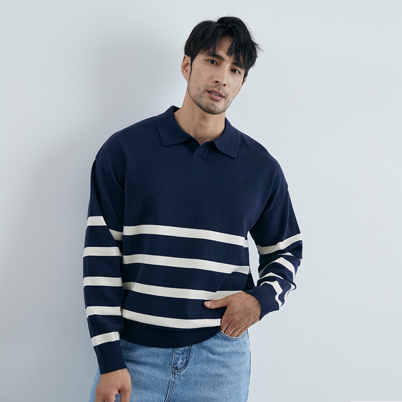 Áo sweater Dệt Kim Tay Dài Kẻ Sọc Màu Sắc Tương Phản Thời Trang Thu Đông Cho Nam