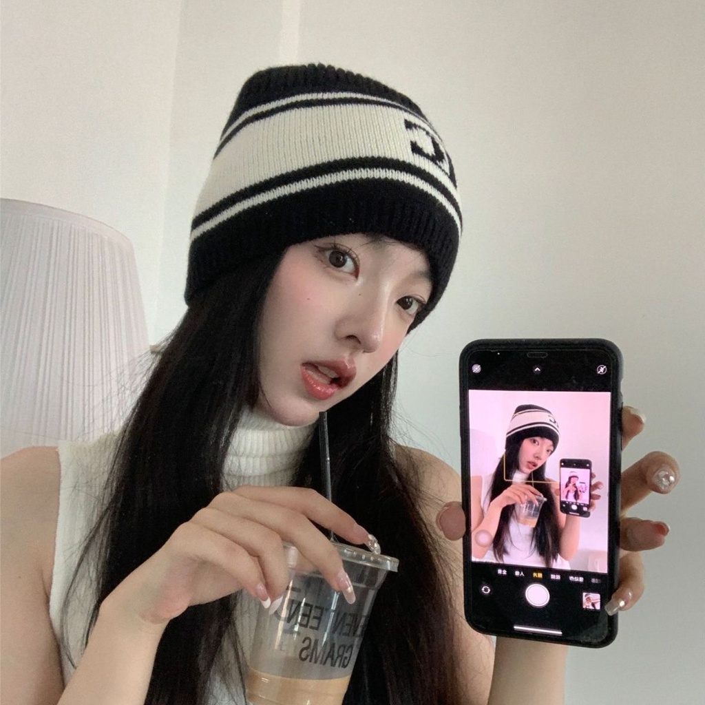 Mũ Len Dệt Kim In Chữ Kiểu vintage Thời Trang Thu Đông Ấm Áp Cho Nữ