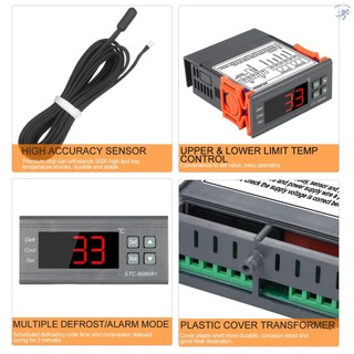 Digital Temperature Controller STC-8080A+ Refrigerator Thermostat for Refrigerator Automatic Defrosting with NTC Sensor Probe 220V