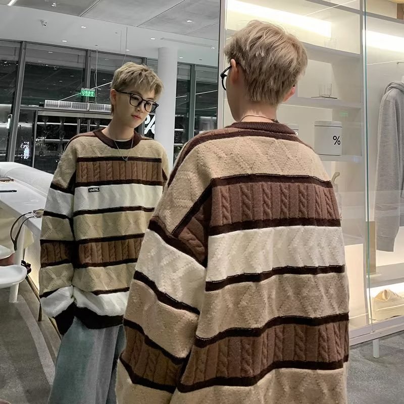 Áo Khoác sweater Dệt Kim Dày Dáng Rộng Kiểu retro Thời Trang Thu Đông Cho Nam