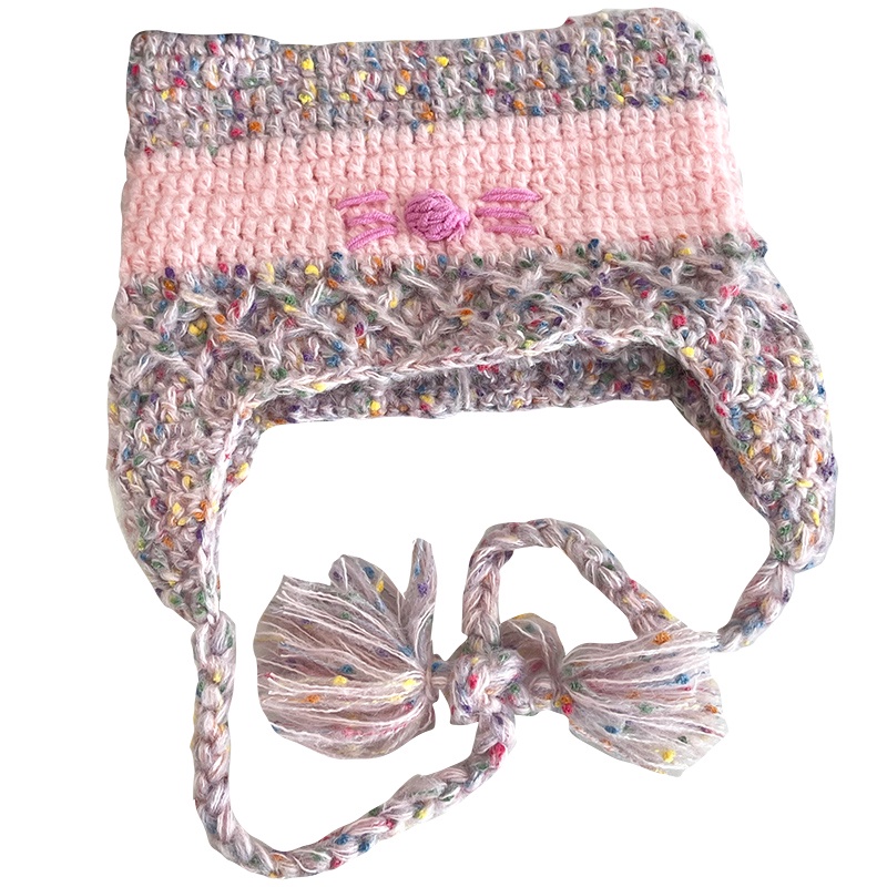 Mũ Len Dệt Kim Bảo Vệ Tai Giữ Ấm Mùa Thu Đông Hình Mèo Hồng Dễ Thương Vui Nhộn Cho Nữ