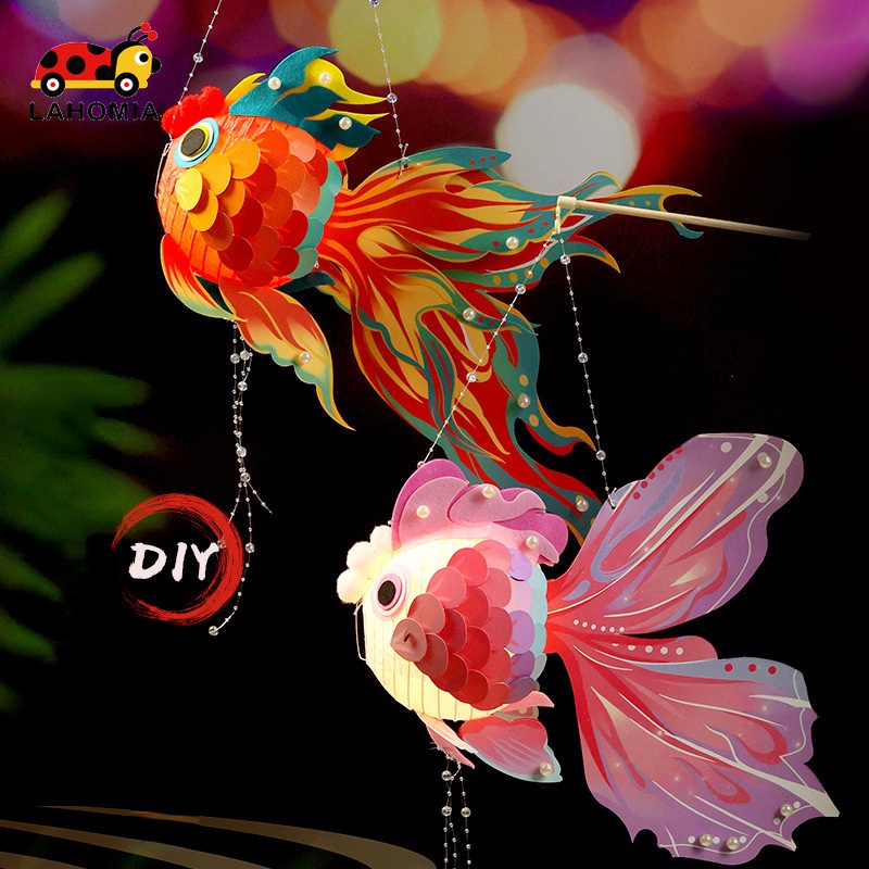 Đèn lồng trung thu tự làm DIY LAHOMIA tạo hình cá Koi treo trang trí lễ hội
