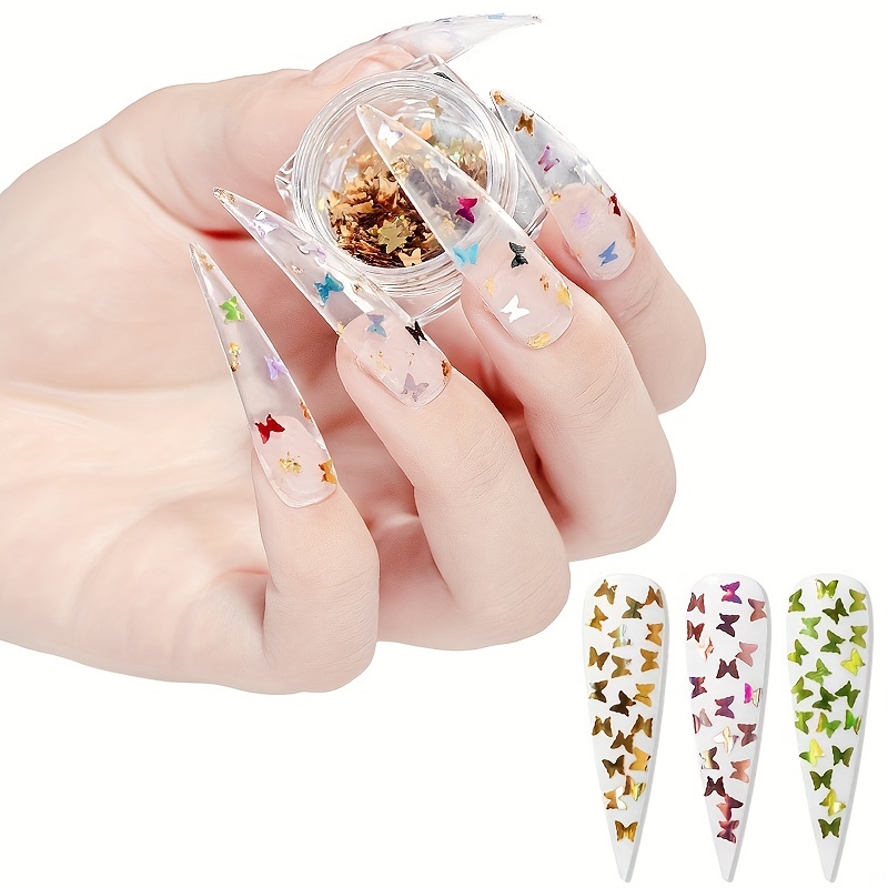 Hộp Sequin Lấp Lánh Hình Bướm Nhiều Màu Sắc Dùng Trang Trí Móng Tay Nghệ Thuật