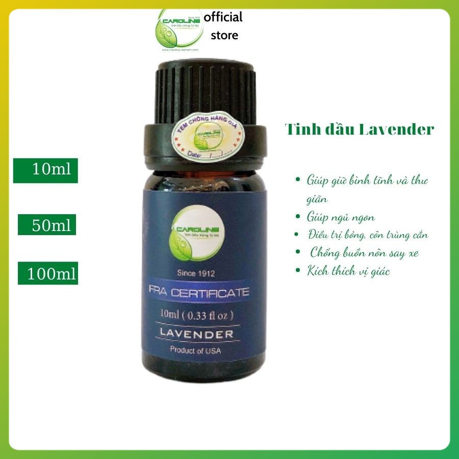 Tinh dầu xông thơm phòng CAROLINE hương LAVENDER - Oải Hương 10ml/50ml/100ml - Cam kết chính hãng