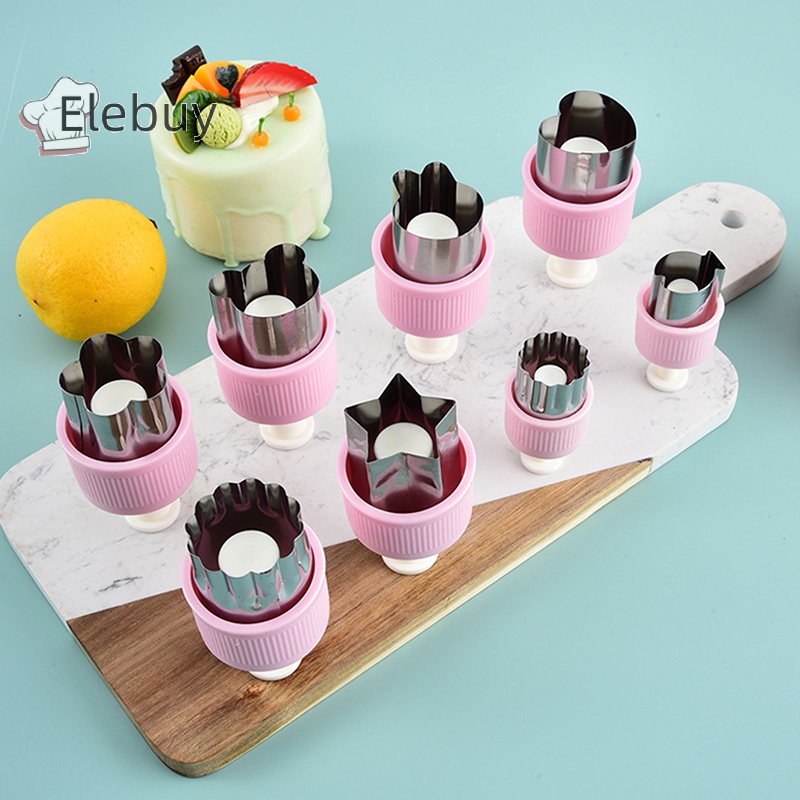 Khuôn cắt bánh quy ELEBUY mini dạng nhấn bằng thép không gỉ đa năng cho trẻ em