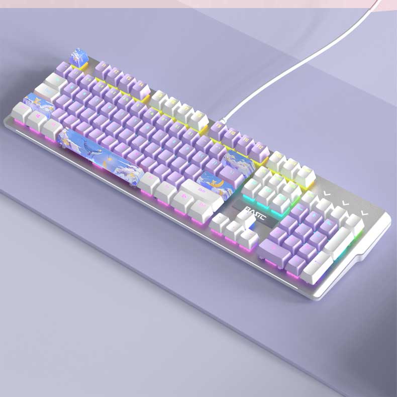 Bàn Phím Cơ Gaming Basic KB3 Luxury Cao Cấp 104 Phím Màu Hồng Có Dây/ Đèn LED Chống Nước Chơi Game Cho Máy Tính/laptop