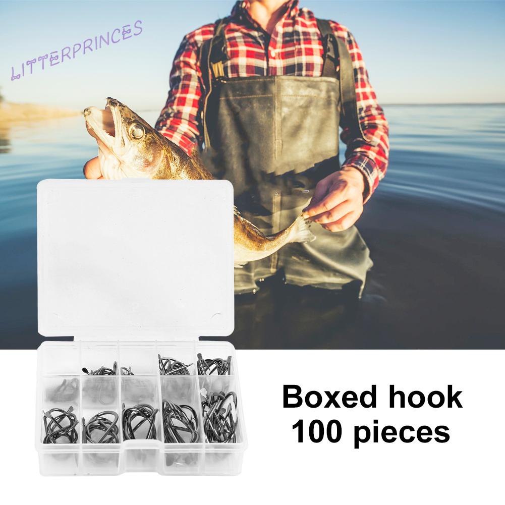 Hộp 100 Lưỡi Câu Cá Màu Đen Bằng Thép