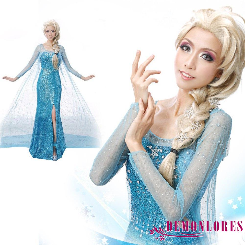 Demonlores Đầm maxi Tay Dài Cổ Tròn Hóa Trang Công Chúa Băng Giá elsa