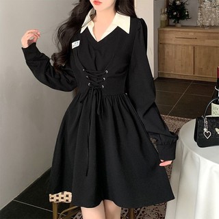 Đầm nữ dáng chữ a cổ polo buộc eo thời trang