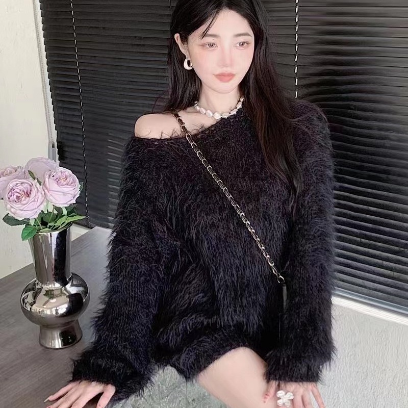 Áo Len Màu Tím Dáng Rộng Phong Cách Hàn Quốc Thời Trang Thu Đông Mới áo sweater áo len dài tay form rộng