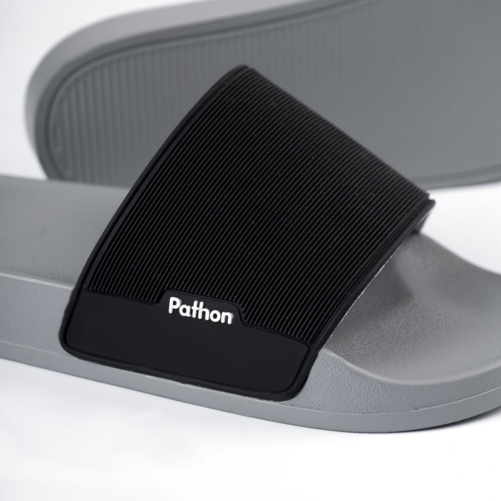 Dép nam nữ quai ngang slipper Pathon PVC và đế PU xám quai đen Mẫu SD62