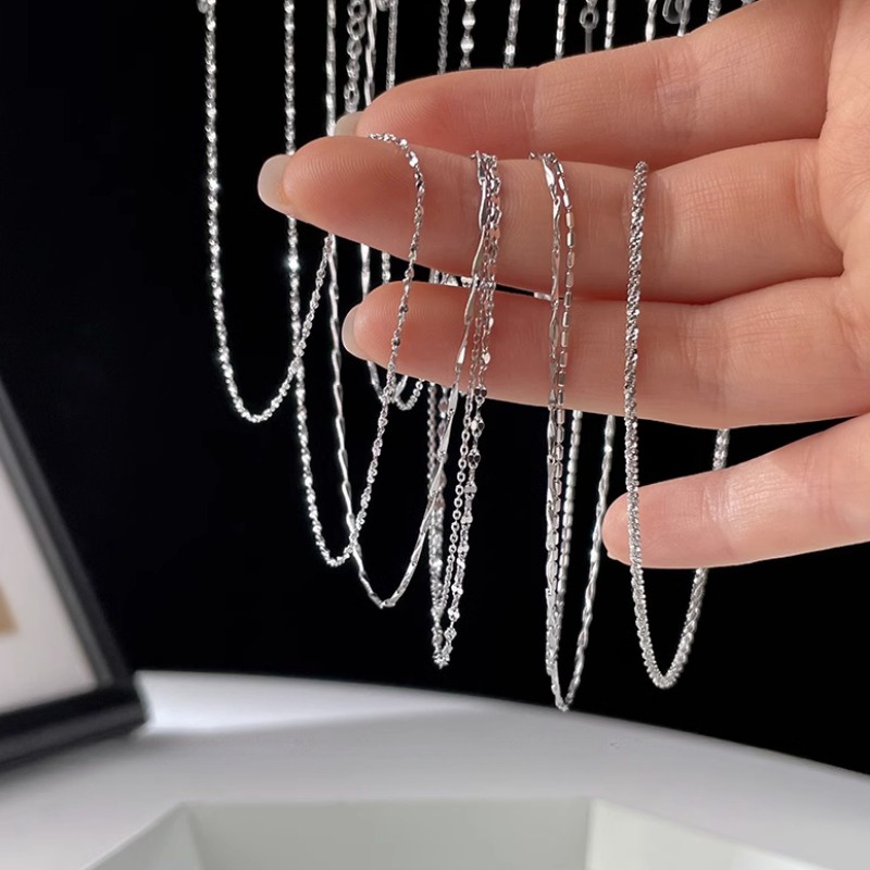 We flower Vòng cổ Bạc s925 Đính Kim Sa Lấp Lánh Thời Trang Cho Nam Nữ