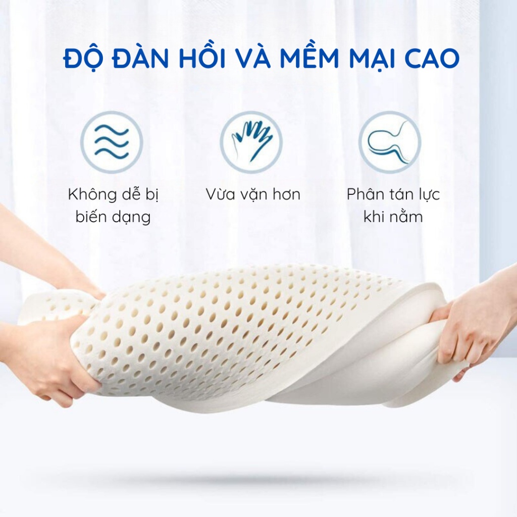 Gối cao su non KAW - thoáng khí, mềm mại, phù hợp người đau mỏi cổ vai gáy - Hàng chính hãng bảo hành 1 đổi 1