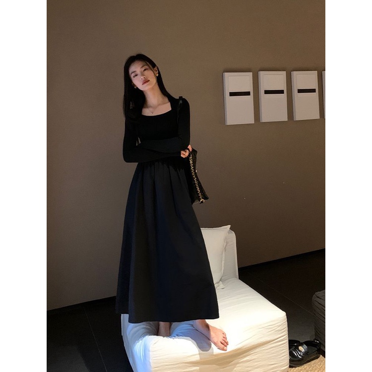 Đầm Chữ a Tay Dài Cổ Vuông Cao Cấp Thời Trang Mùa Thu Dành Cho Nữ