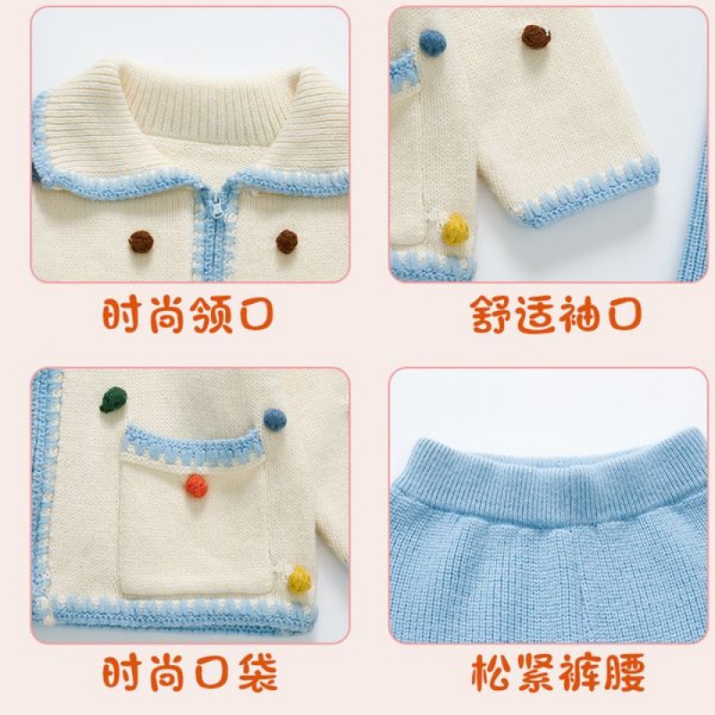 Áo Sweater Dệt Kim Phối Bóng Lông Nhỏ Dễ Thương Thời Trang Thu Đông Cho Bé Gái