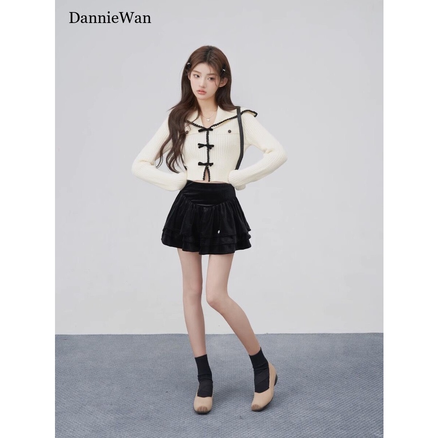 DannieWan Áo Len áo khoác cardigan Dễ thương Thể thao Fashion Cổ điển WMY239066A38Z230918