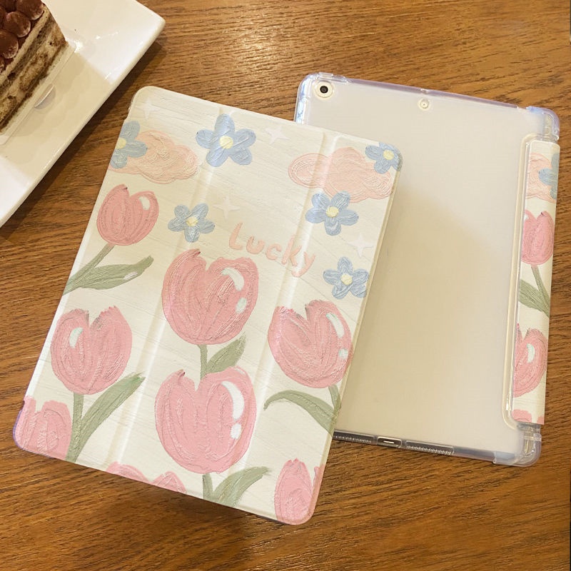 Ốp Máy Tính Bảng Mềm Hình Hoa Có Khe Đựng Bút Chì Cho ipad gen7 / 8 / 9 gen10 pro11 "pro12.9" air4 air5 mini6