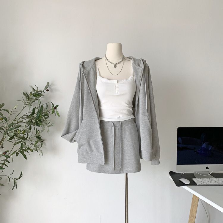 Bộ Áo Khoác cardigan Có Mũ Phối Chân Váy Ngắn Thời Trang Xuân Thu Cho Nữ