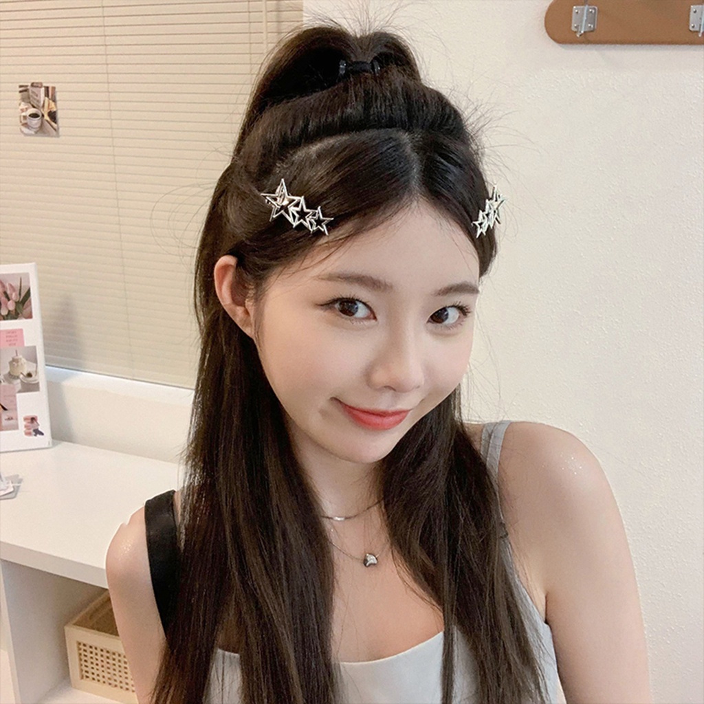 Kẹp Tóc Hình Ngôi Sao / Trái Tim Bằng Kim Loại Đơn Giản Thời Trang Phong Cách Hàn Quốc Cho Nữ y2k