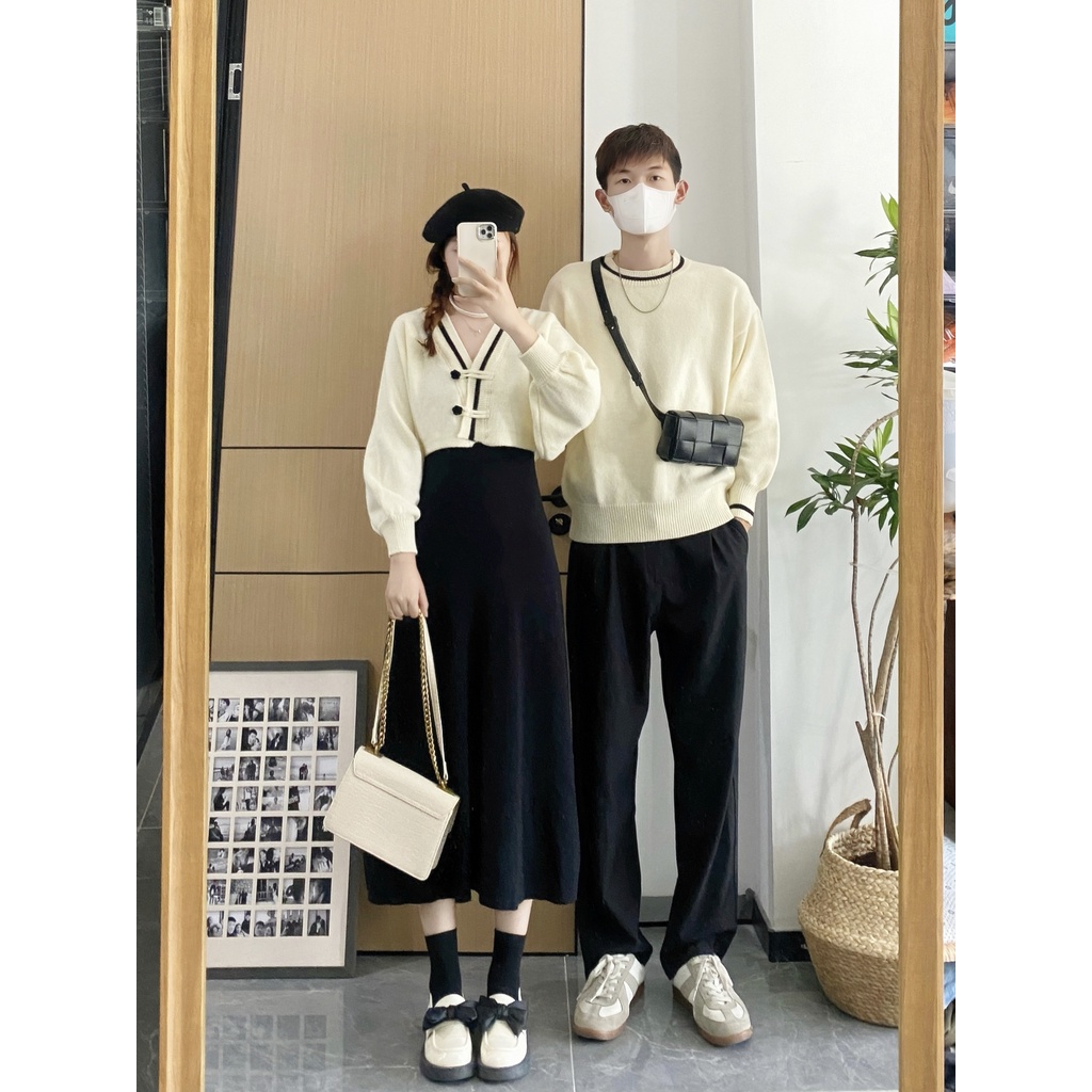Cặp Đôi Áo sweater Hai Mảnh Mùa Thu Và Mùa Đông Phong Cách Mới 2023 Ấm Áp Hoa Chuông Kiểu Pháp Dành Cho Cặp Đôi