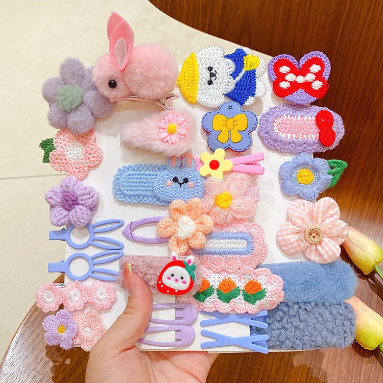 Bộ Kẹp Tóc Đính Nơ Họa Tiết Hoạt Hình Phong Cách Hàn Quốc Cho Bé Gái