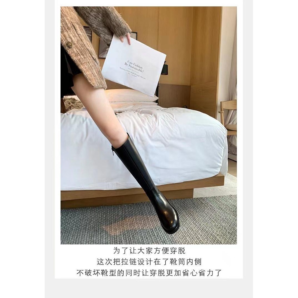 Grape mom sheii ~ Giày Bốt Da Thật Mũi Tròn Gót Thấp Phối Khóa Kéo Bên Hông Phong Cách Âu Mỹ Thời Trang Thu Đông 2023