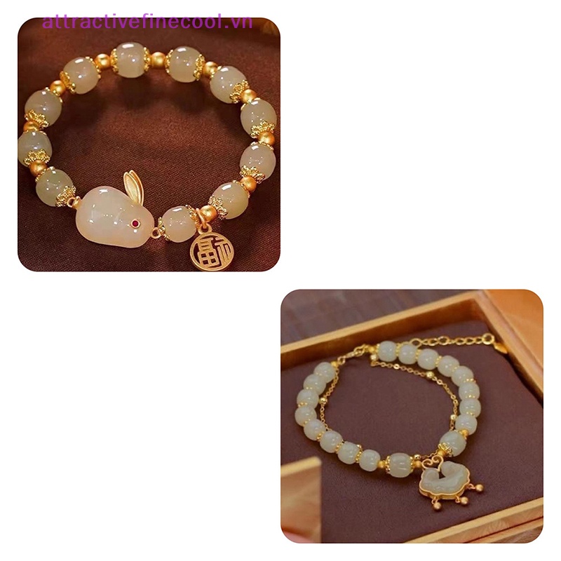 Acvn Vòng Tay Hạt Tròn Mặt Hình Thỏ vintage Trung Hoa Có Thể Điều Chỉnh Trang Sức Trang Sức Bán Chạy