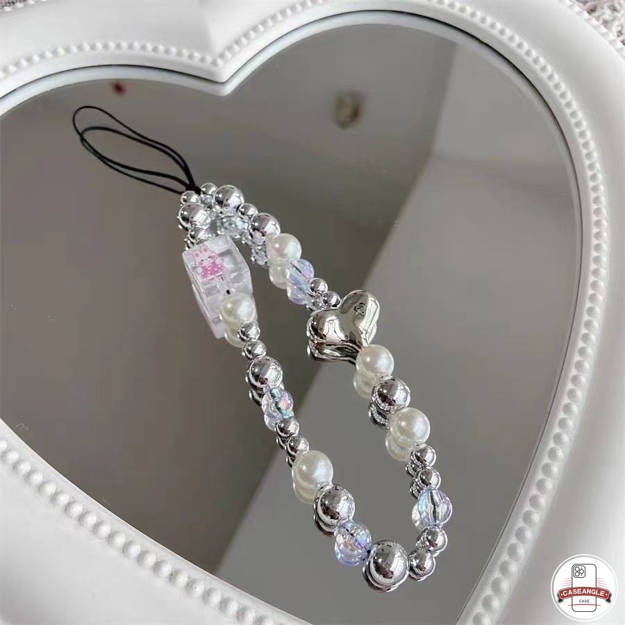 Thời Trang Dây Đeo Điện Thoại Hạt Ngọc Trai Trắng Trong Suốt Hình Thỏ Trái Tim vintage Chống Rơi Cho Nữ