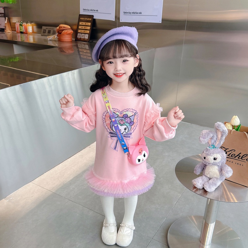 Kawaii sanrio kuromi Đầm lolita Tay Dài Màu Tím Hồng Dễ Thương Làm Quà Tặng halloween Cho Bé Gái