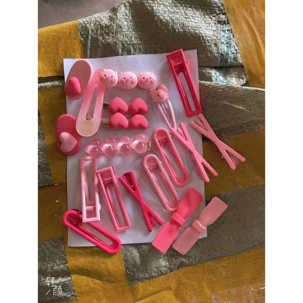 Set kẹp tóc Hồng 17 và 19 món dễ thương cute cưng xỉu lun
