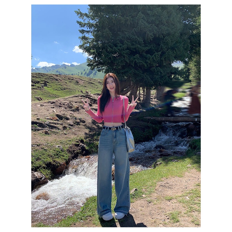 Áo cardigan Dệt Kim Dài Tay Dáng Ôm Phối Khóa Kéo Đôi Thời Trang Thu Đông Hàng Mới 2023 Dành Cho Bạn Nữ