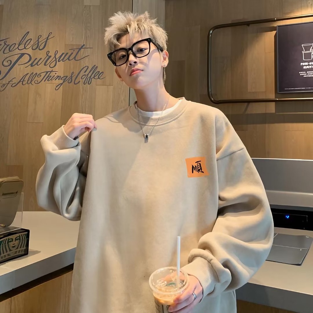 Áo Nỉ Tay Dài Dáng Rộng In Chữ Phong Cách Hồng Kông Thời Trang Cho Nam Và Nữ size m-5xl