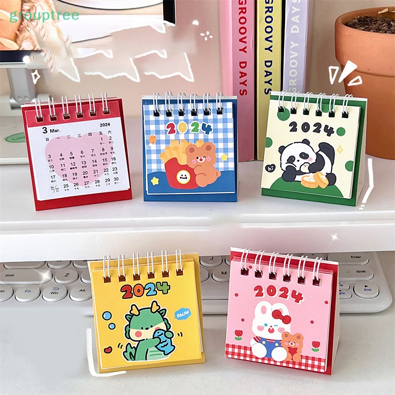 Lịch Để Bàn 2024 kawaii mini Ghi Chú Để Bàn Họa Tiết Động Vật Hoạt Hình Dễ Thương prta