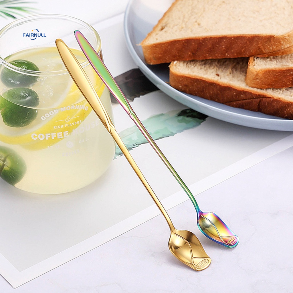 Fairnull Muỗng Cà Phê Tay Cầm Dài Bằng Thép Không Gỉ Cấp Thực Phẩm Thoải Mái Hình Hoa Hồng Cho Nhà Bếp