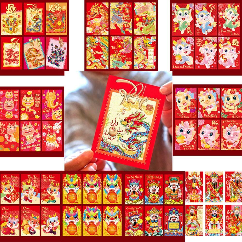 Back2life set 12 Bao Lì Xì Đỏ May Mắn Họa Tiết Thần Tài Trung Hoa
