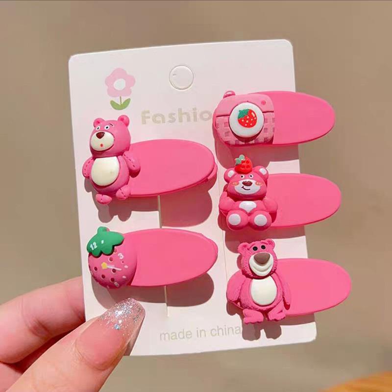 Set 5 Kẹp Tóc Họa Tiết Trái Dâu Hoạt Hình Dễ Thương Cho Bé Gái