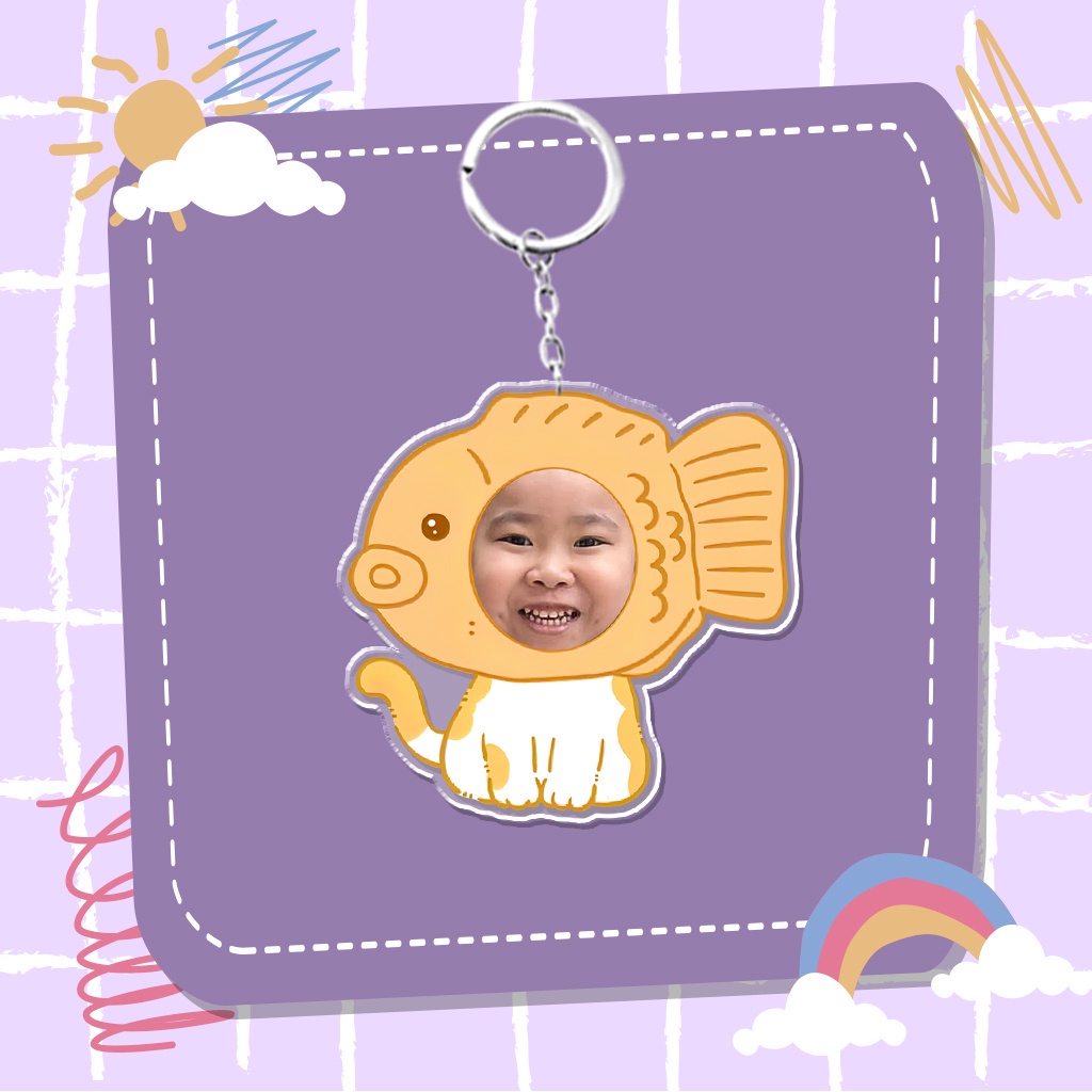 Móc khóa in theo yêu cầu ghép mặt một người Trí Decor chibi dễ thương đáng yêu có hộp quà tặng bạn bè, người thân