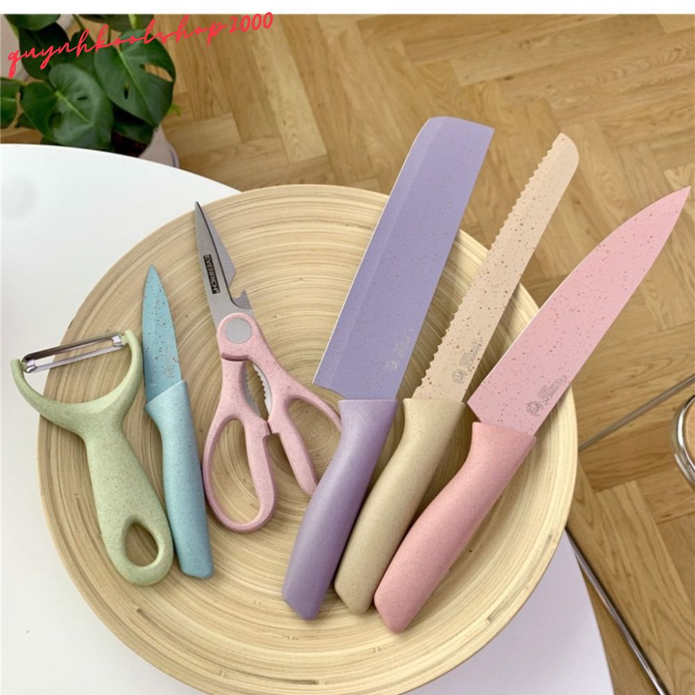 Bộ Dao Nhà Bếp Lúa Mạch Kháng Khuẩn 6 Món Siêu Chắc, Siêu Bền