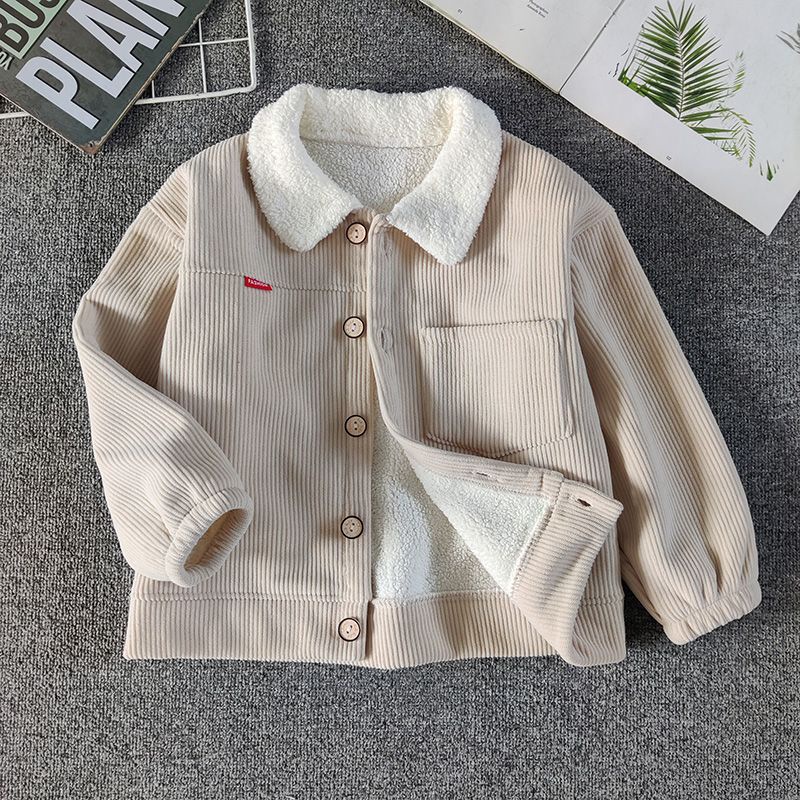 Áo Khoác Nhung Kẻ Một Mảnh In Hoạt Hình Thời Trang Thu Đông Dành Cho Bé Trai Bé Gái