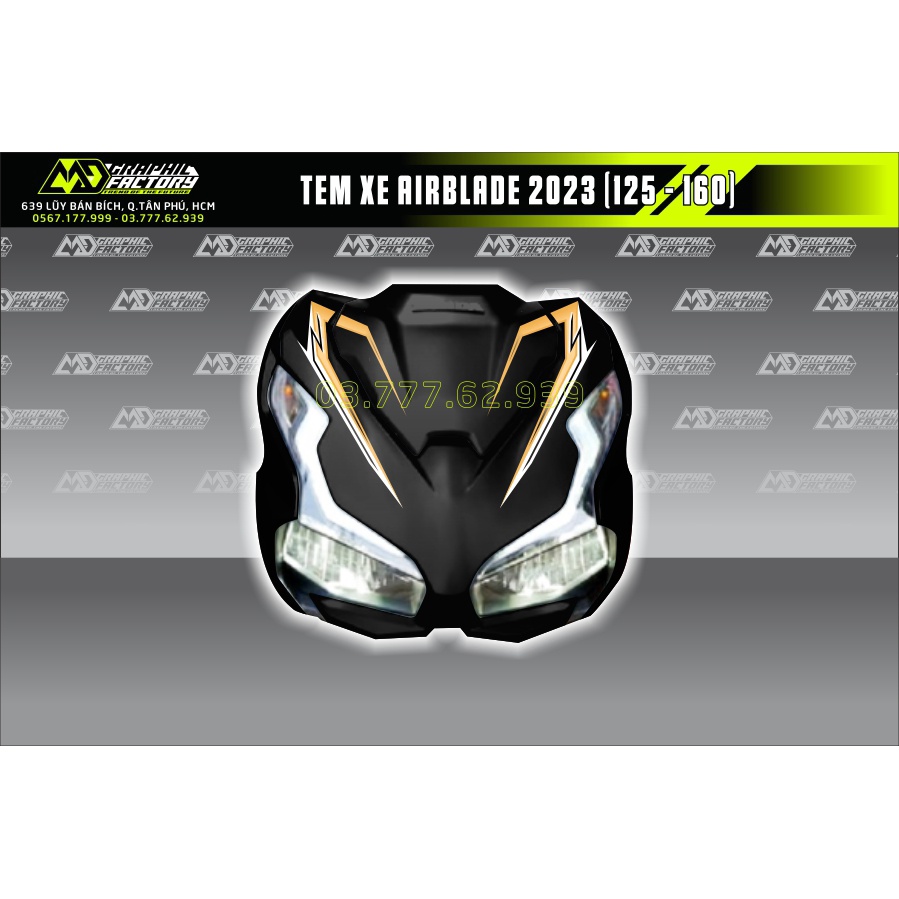 Tem rời Air Blade AB 2022 2023 xe đen - mẫu chỉ vàng đồng siêu hot - tem cao cấp không bay màu