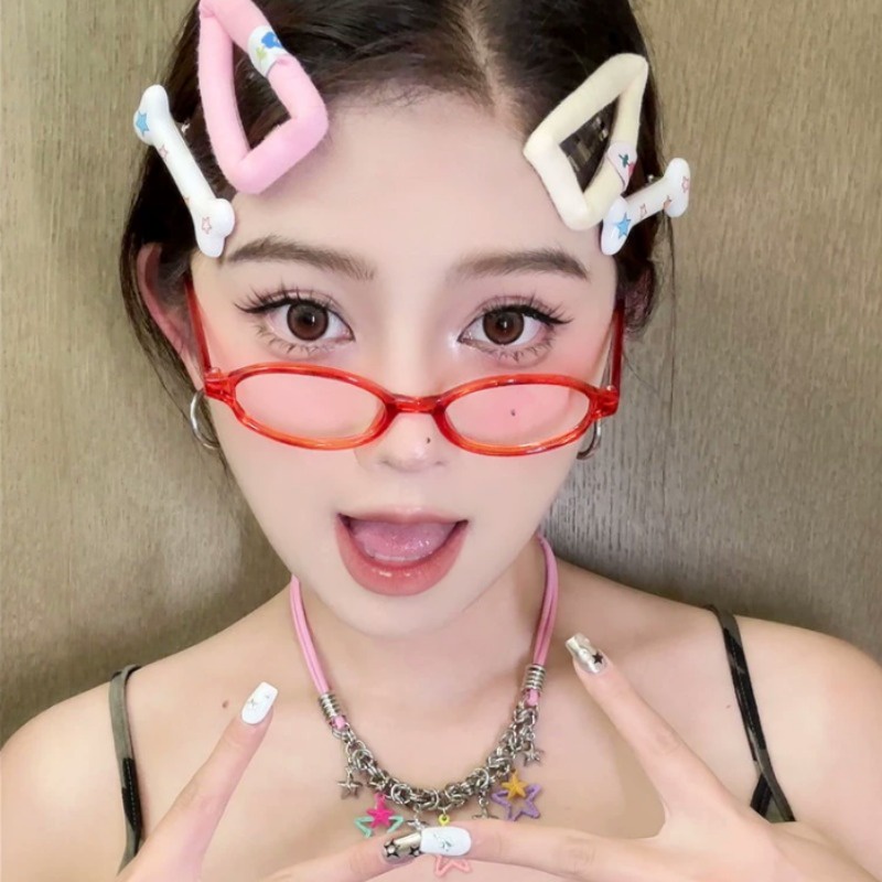 We flower Kính Mát Gọng oval Màu Nâu Xanh Dương Thời Trang Hàn Quốc Cho Nữ