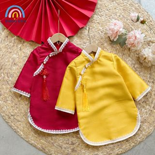 Đầm sườn xám váy cho bé gái từ 1-6 tuổi phối ren Áo dài cách tân bé gái mặc Tết