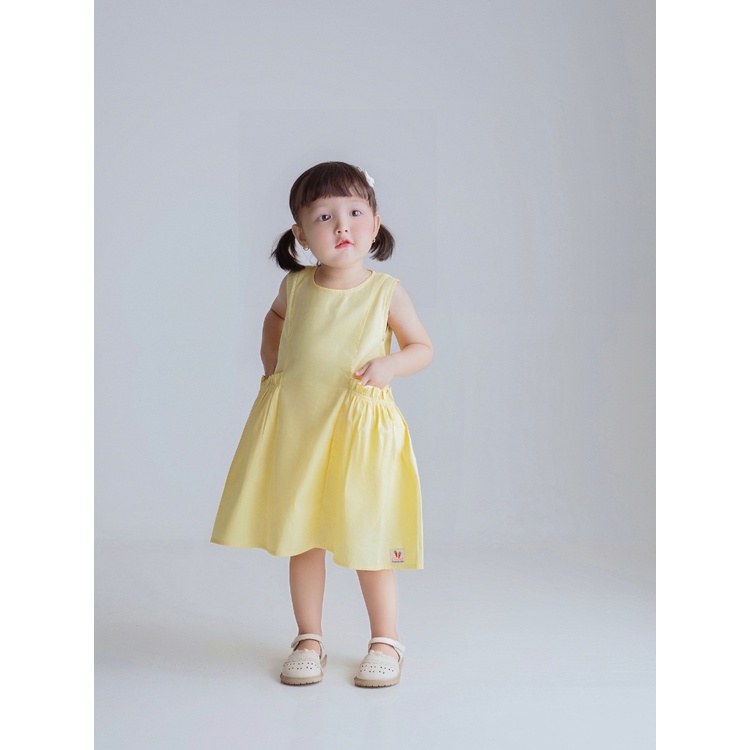 Váy Bé Gái CARROT Sát Nách, Màu Vàng Túi Bèo, Chất Liệu Thô Cotton Thấm Hút Mồ Hôi Tốt