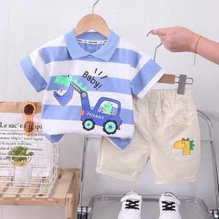 Mới set Đồ Mùa Hè 2 Món Gồm Áo Thun Kẻ Sọc + Quần Ngắn Cho Bé Trai