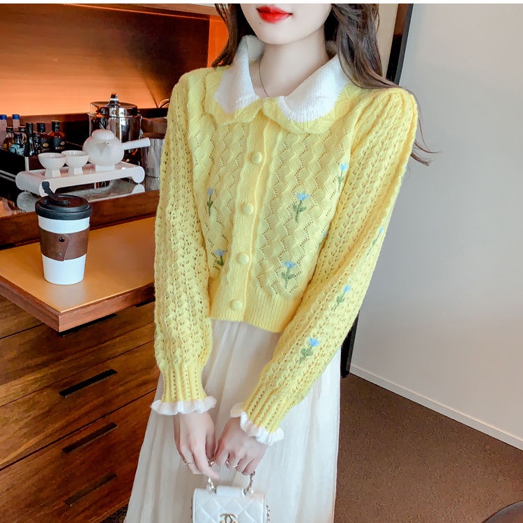 Áo Khoác cardigan Dệt Kim Tay Dài Cổ Búp Bê Thời Trang Mùa Thu Mới 2023 Dành Cho Bạn Nữ