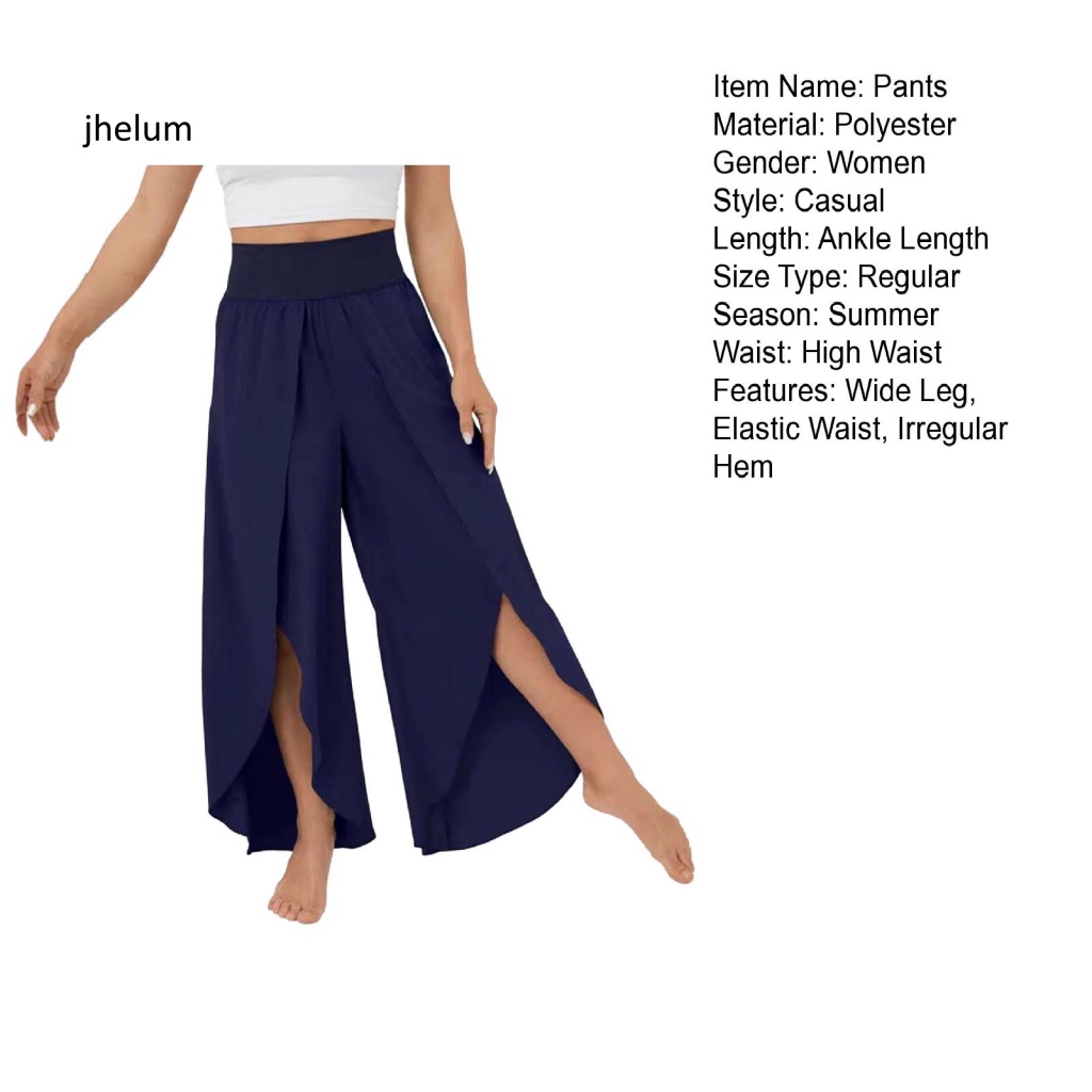 Jl * Quần culottes Lưng Cao Ống Rộng Xẻ Tà Màu Trơn Dành Cho Nữ Tập yoga